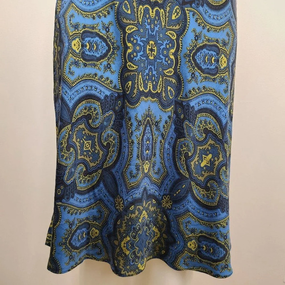 Laundry Shelli Segal 100% Silk Y2K V-neck Midi Halter Dress Blue Gold Regal 6 - Picture 10 of 13